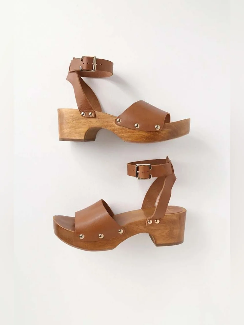 Lulus Willy Cognac Leather Open-Toe Clog Sandals, Size 10